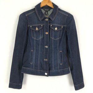White House Black Market Women's Size 2 Dark Wash Blue Denim Button Front Jacket